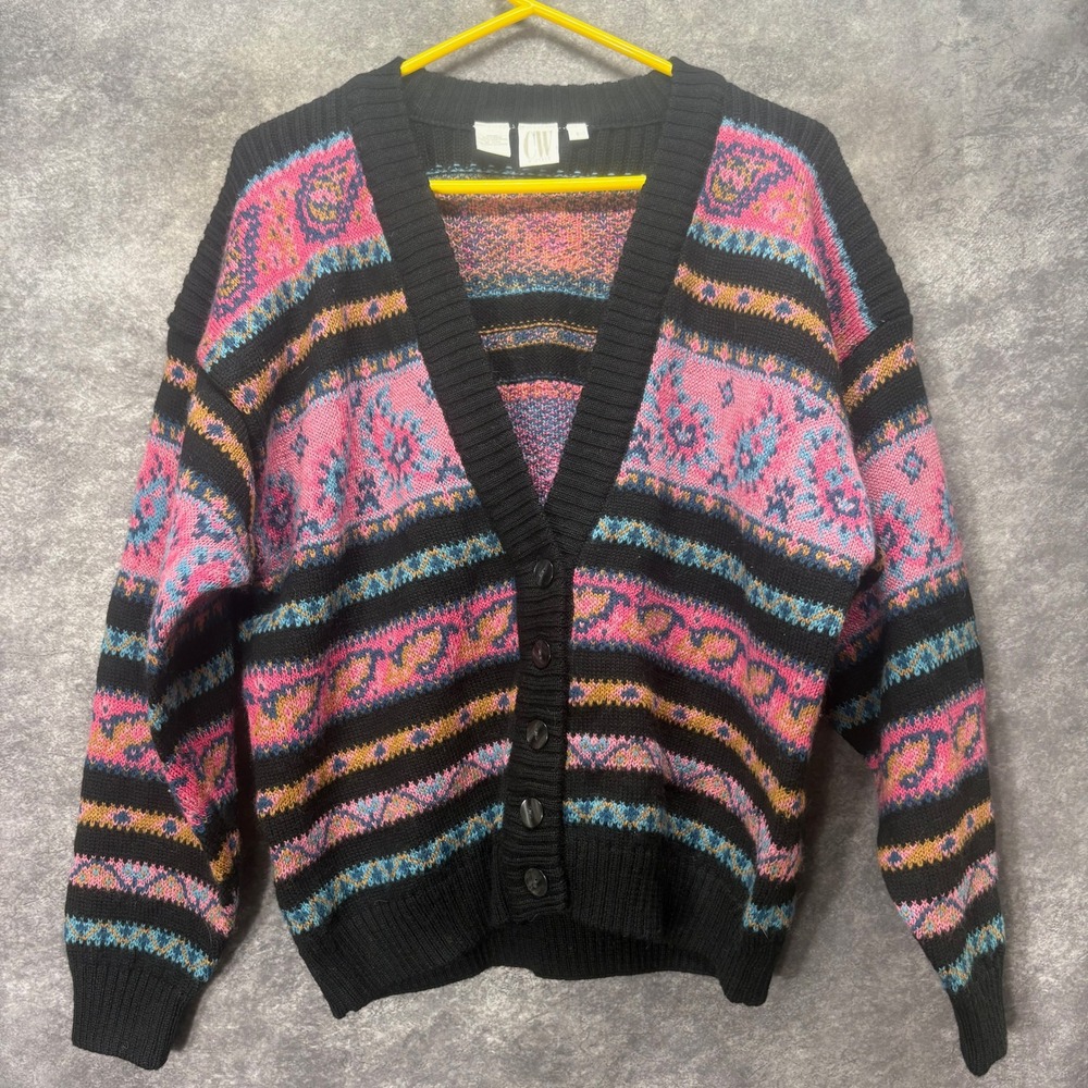 Vintage Clifford & Wills 100% Wool Fair Isle Paisley Cardigan Womens L Pink